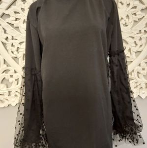 Black Blouse with Black Polka Dot Lantern Sleeve 1x